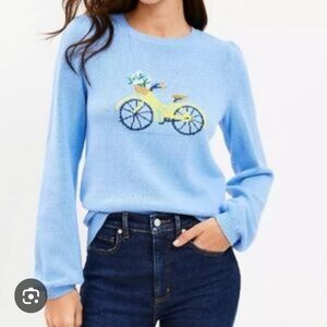 LOFT 100% Cotton Blue Bicycle Sweater – Size Small 🚲💙